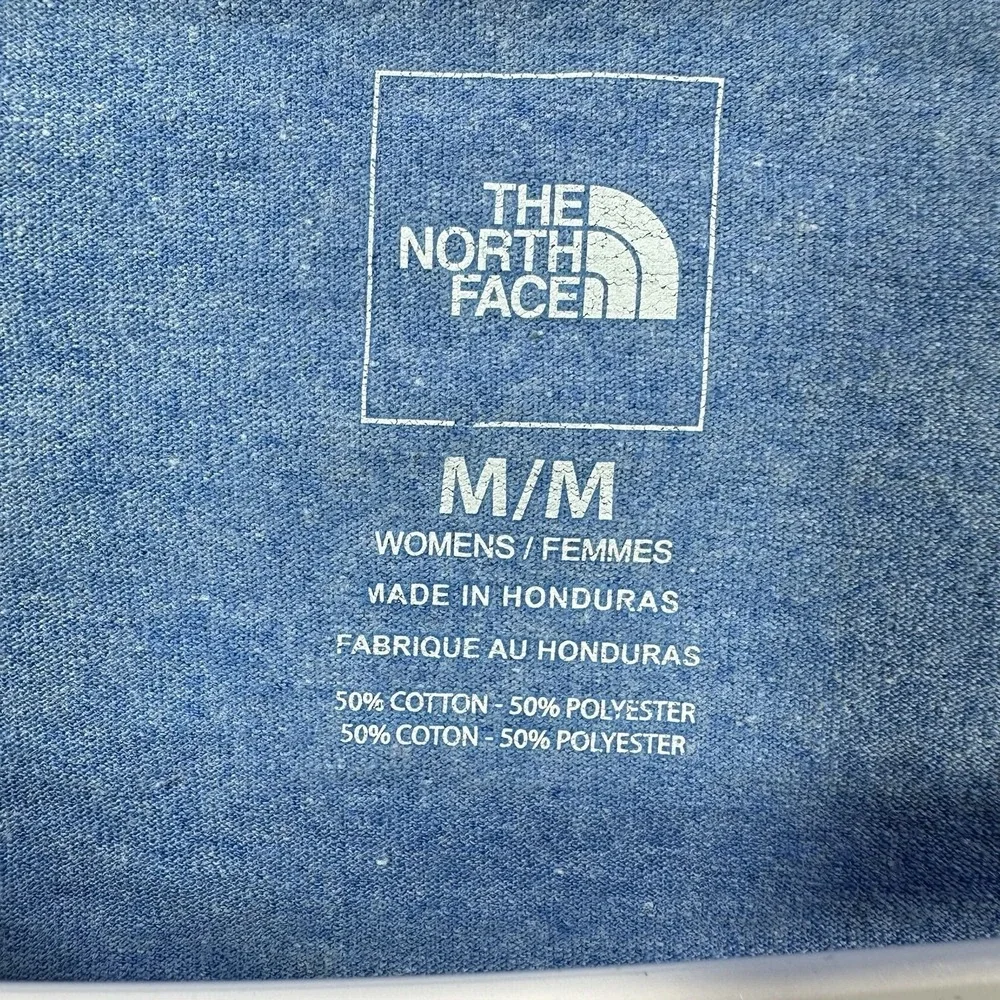 The North Face Women's M Blue Short-Sleeve T-Shirt V-Neck Spell Out Logo - Picture 2 of 8